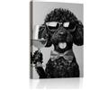 WENGTIAO Stampa su Tela Divertenti Cane Incorniciati 30x40 cm | Quadro su Tela Cane con Occhiali da Sole che Tiene un Bicchiere Vino Pittura Quadro Moderno Soggiorno Bar Decorazioni Parete