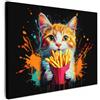 MuchoWow© Stampe Su Tela Quadro Soggiorno Quadri Camera Da Letto Moderni | 70x50 cm - Accessori Salotto Poster Da Parete Con Cornice Decorazione Muro Gatto - Cibo - Patatine fritte - Graffiti