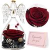 Yamonic Rosa Eterna Regalo Donna, Rosa Stabilizzata con Angelo di Vetro Regalo Mamma Compleanno, Angeli Custodi Regali Nonna, Statuette Angeli con Fiori Eterni Festa della Mamma Idee Regali Natale