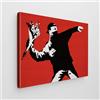 Giallobus - Quadro - Banksy - Art Banksy - Tela Standard - 70L x 50l cm - 13 - Lanciatore di fiori rosso - Pronto da appendere - Quadri moderni per la casa