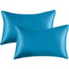 My home store Confezione da 2 federe in seta blu foglia di tè, antibatteriche, ipoallergeniche, da viaggio, dimensioni standard 50 x 75 cm