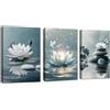FajerminArt 3 Pcs Quadri Grigio blu Zen In fiore sulle pietre nel lago Stampa su Tela Con Cornice Quadro Bianco Loto I fiori Meditazione pittura su tela poster da parete Decor Murale Lo Yoga Spa Camera 50x70cmx3
