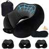 Lexuluxion Cuscino da Viaggio Collo, Cuscino Aereo Memory Foam Regolabile e Compatto, Cuscino Cervicale da Viaggio, Inclusa Maschera per Dormir, Tappi auricolari, Borsa per Trasporto