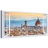 Generico Quadro finestra vista Firenze Duomo - Stampa su tela con telaio in legno - 80x40 cm