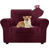 Ystyle Copridivano con Braccioli Velluto 1 Posto, Rosso Bordeaux | Universale Copripoltrona, Elasticizzato Sofa Cover Antigraffio Gatto, Copridivani Antimacchia Lavabile Antiscivolo Per Cani