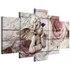 B&D XXL - Quadri Moderni per Soggiorno e Cameretta, Cupido Design, 150x75 | Chiodi Inclusi, 5 Pezzi, Quadro Moderno, Stampe su Tela, Murale Arte, Angelo e Rosa Vintage, Resistenti Allo Sbiadimento