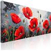 CheQuadro! Quadro xxl soggiorno, camera da letto, quadro largo, Papaveri Rossi Vivaci su Sfondo Grigio Artistico, su tela, intelaiato pronto da appendere bow36-150x70 cm