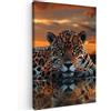 MuchoWow© Stampe Su Tela Quadro Soggiorno Quadri Camera Da Letto Moderni | 80x120 cm - Accessori Salotto Poster Da Parete Con Cornice DecorazioneNatura - Leopardo - Animale - Tramonto - Moderno