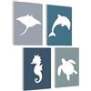 MOJOLIVING Quadri Da Parete Cameretta Bambini Maschi E Femmine Set Poster Animali Marini Contorno Balena Tartaruga Manta Delfino Decorazione Camera Neonato Formato A4 Senza Cornice