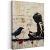MuchoWow© Stampa su Tela Quadri da Salotto Moderni Soggiorno Canvas per | 30x40 cm - bagno Foto Decorazioni Parete Street art - Ragazza - Uccello - Graffiti - Banksy