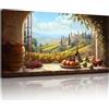 MHARTK66 Quadri Moderni Soggiorno Grandi, 59x119 cm XXL Stampe da Parete Paesaggio Vitivinicolo con Finestra Frutta Vino, Quadro Camera da Letto Su Tela Decorazioni Parete Sala Da Pranzo Cucina Bagno