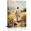 FajerminArt Gesù lascia le 99 Pecore Canvas Quadri Moderni Con Cornice, Gesù e l'agnello Poster Stampe Da Parete Cristiano La Pecora Smarrita Stampa Su Tela Quadro Decorazioni per Studio Tempio Soggiorno 30x40cm
