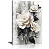 FajerminArt Nero Bianco Rosa Fiori Canvas Quadri Moderni Con Cornice Natute 3D Floreale Poster Stampe Da Parete Bianco Fioritura Fiori Stampa Su Tela Quadro Moderno Decorazioni per Studio Tempio Soggiorno 40x60cm