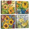 Artscope Stampe e Quadri su Tela 4 pz. Girasole Immagine Fotografia Murale Tela Wall Art Bel Regalo per Home Decor Ristorante Cucina Regalo di Anniversario Compleanno 30x30CM