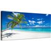 Generico Spiaggia tropicale con palma e mare turchese - Quadro stampa su tela con telaio in legno - 100x50 cm