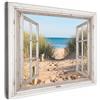 MuchoWow© Quadro su Tela Stampe da Parete Quadri Cucina Camera da Letto | 70x50 cm - Dipinto Arredamento Casa Vista dalla finestra - Spiaggia - Mare - Dune - Sabbia - Acqua - Erba alta