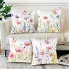 Generic Set di 4 federe per cuscino con fiori selvatici, traspiranti in pelle di pesca con stampa colorata con fiori e farfalle, federe quadrate standard per camera da letto e soggiorno, decorazione per la