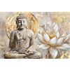 HALFLEMART Stampa su tela Con Cornice Moderno Buddha Grigio e Oro Pittura Fiori di Loto Beige Quadri su tela Spirituale Zen Quadri Moderni Soggiorno Camera da Letto Sala di Meditazione Stampe da Parete 40x60cm