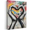 MuchoWow© Quadro Su Tela Grandi Dimensioni Quadri Moderni Soggiorno Stampa | 60x80 cm - Di Foto Decorazione Camera Letto Da Parete Con Cornice Dipinti Mani - Cuore - Street art - Graffiti
