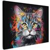 MuchoWow© Quadri Grandi Dimensioni Quadretti Da Parete Quadro Moderno | 80x60 cm - Camera Da Letto Stampa Foto Su Tela Soggiorno Cornice DecorazioniGatto - Graffiti - Animali - Colori - Grigio