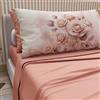 PETTI Artigiani Italiani - Lenzuola Matrimoniali Cotone con Federe in Stampa Digitale, Lenzuolo Completo Letto Matrimoniale Fantasia Fiore Rosa Cipria, 100% Made in Italy