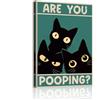 WENGTIAO Stampe su Tela Divertente Bagno Are You Pooping Incorniciati | Quadro su Tela Vintage Gatti Neri Pittura Bagno Decorazioni Parete 30x40 cm