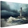 AREDE Quadrо su Tela - Stampa d'Arte Moderna | Faro nel mare in tempesta | 60 x 40 cm| Decorazione Parete per Soggiorno, Camera, Ufficio, Cucina | Idea Regalo Originale | Pronto da Appendere