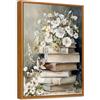 HALFLEMART Stampa su Tela Con Cornice Libri di Fiori Vintage Pittura Bianco Floreale Quadri su Tela Poster Estetica dark Academia Quadri Moderni Stampa da Parete Soggiorno Camera da Letto Corridoio 30x40cm