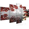 Runa Art - Quadri Giappone 200 x 100 cm 5 Pezzi XXL Decorazione Murale Design Rosso Grigio 009151a