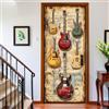 Generic Adesivi per Porte Chitarra con strumentazione musicale Carta da Parati Porta Autoadesiva 83 x 210 cm Retro Murale Decorativo Rimovibile per Camera da Letto Soggiorno Decorazione Casa