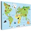 MuchoWow© Quadro Su Tela Grandi Dimensioni Quadri Moderni Soggiorno Stampa | 120x80 cm - Di Foto Decorazione Da Parete Con Cornice DipintiMappa del mondo - Bambini - Animali - Blu - Verde