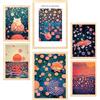 Nacnic Set da 6 Yayoi Kusama Tramonto Acqua Blu Arancione Rosso Viola Colori Janapise Poster con cornice con illustrazioni di design per decorare le pareti di casa A3 e A4 Struttura in legno chiaro