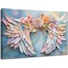 WENGTIAO Stampa su Tela Rose Ali d'angelo Con Cornice 90x60 cm | Quadro su Tela Pittura con Ali e Fiori Colorati Quadri Moderni Soggiorno Camera da Letto Decorativo Parete