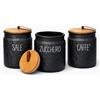MECSAL CASALINGHI Set 3 Barattoli Contenitori, Tris Sale Zucchero Caffè, in Ceramica Effetto Martellato, Tappo in Legno