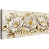 HALFLEMART Stampa su tela Con Cornice Peonie Bianche di Lusso Foglie d'oro Pittura Fiori in Fiore Beige Quadri su tela Quadri Moderni Quadretti da Parete Stampe da Parete Soggiorno Camera da Letto 50x120cm