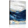WENGTIAO Stampa su Tela Astratto Minimalista Blu Con Cornice 30x40 cm | Quadro su Tela Onda Marina Blu Marino Oro Grigio Pittura Quadro Moderno Soggiorno Camera da Letto Decorazioni Parete