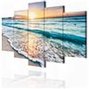 decomonkey Quadri Moderni Soggiorno Mare Tramonto, 5 pezzi, 100x50 cm | Tela strutturata su telaio in legno, decorazione da parete, paesaggio, spiaggia, onde, sole, blu, Quadro Stampa su Tela