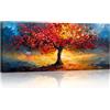FajerminArt Arancione Rosso Albero Della Vita Grandi Quadri Moderni Soggiorno, Natura Tramonto Panoramico Stampe da Parete Quadro Moderni Immagine Pittura su tela Camera da letto Cucina Decorazione 120x50cm