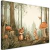 Feeby Quadri su tela - Stampa su Tela - Quadro Moderno Per bambini - Capriolo Uccello Animali della foresta Beige - 60x40 cm - Decorazione stanza dei bambini