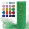 Uiopa Tulle Erba Verde, 15cm x 22,8m Tulle Rotolo Glitter Tessuto Nastro Poliestere per Gonna Tutù, Decorazione per Matrimoni/Feste, Fiocco Regalo, Artigianato Fai-da-Te