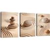 FajerminArt 3 Pcs Zen Ciottoli Quadri Moderni Con Cornice, Beige Sabbia Pietre Stampe da Parete Spiritualità Meditazione Rilassamento Quadro su Tela Decorazioni per Ufficio Personale Yoga Stanza Camera 50x70cmx3