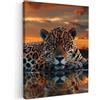 MuchoWow© Stampe Su Tela Quadro Soggiorno Quadri Camera Da Letto Moderni | 30x40 cm - Accessori Salotto Poster Da Parete Con Cornice DecorazioneNatura - Leopardo - Animale - Tramonto - Moderno