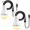 bangminda 2 Pezzi Lampadina a LED USB Lampadina LED Portatile con Interruttore USB per Campeggio Pesca Esterni Escursionismo Luce di Emergenza (Bianco Caldo)