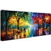 HALFLEMART Coppia che cammina sulla strada Stampa su tela con cornice Notte sotto i lampioni colorati Pittura Quadri su tela Quadri Moderni Foto su Tela Stampe da Parete soggiorno Camera da letto 50x120cm