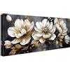 HALFLEMART Fiori di peonie color Beige Stampa su tela con cornice Foglie dorate Grigio Pittura Quadri su tela Quadri Moderni Poster da parete Stampe da Parete soggiorno Camera da letto Ristorante 50x120cm
