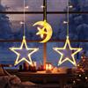 Globalink Luci Tenda Natale, Stelle E Luna Luci Di Natale da Esterno, Tenda Luci Natale Interno con 43 Leds, 8 Modalità con Timer per Vetrina Camera da Letto Da Giardino-3 Strisce, Bianco