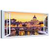 Generico Quadro finestra panorama Roma San Pietro tramonto - Stampa su tela con telaio in legno - 160x80 cm