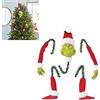 HshDUti Decorazioni per albero di Natale, Grinchs, testa di elfo, braccia, gambe, albero per albero di Natale, stola, elfo, gamba farcita, puntale, ghirlanda, decorazioni natalizie per la casa e le feste (A)