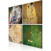 decomonkey Quadri Moderni Soggiorno Set Klimt Astrazione, 4 pezzi, 30x30 cm | Tela strutturata su telaio in legno, decorazione per camera da letto e ufficio, mosaico, vintage, donna, fiori