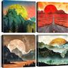 Artscope Stampe e Quadri su Tela 4 pz. Sole Sorge o Tramonta Immagine Fotografia Murale Tela Wall Art Bel Regalo per Home Decor Ristorante Cucina Regalo di Anniversario Compleanno 30x30CM